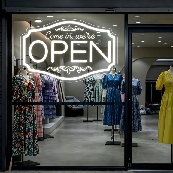 LED Neon Come In Were Open Sign for Business Window Storefront Door Bar Cafes Restaurant Barber Salom Wall Decor, Light Up We're Open Lighted Business Sign 16 Inch Eletric Powered