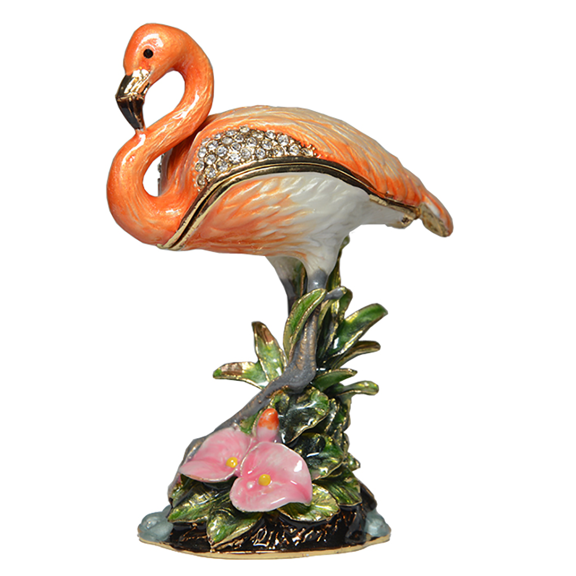 Flamingo Trinket Box, Metal Jewelry Case, Bird Figurine Container, Birthday Gift