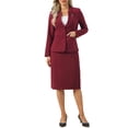 thumbnail image 2 of INSPIRE CHIC Women's Skirt Suit Set 2 Piece Outfit Business Work Blazers and Pencil Skirts with Brooch Pin S Wine Red, 2 of 5