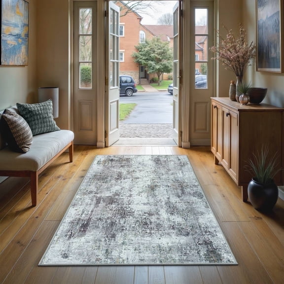 GLN Rugs Persepolis - Contemporary, Machine Washable Area Rug 2'6"x7' Turkish Gray Home Carpet, All Ages