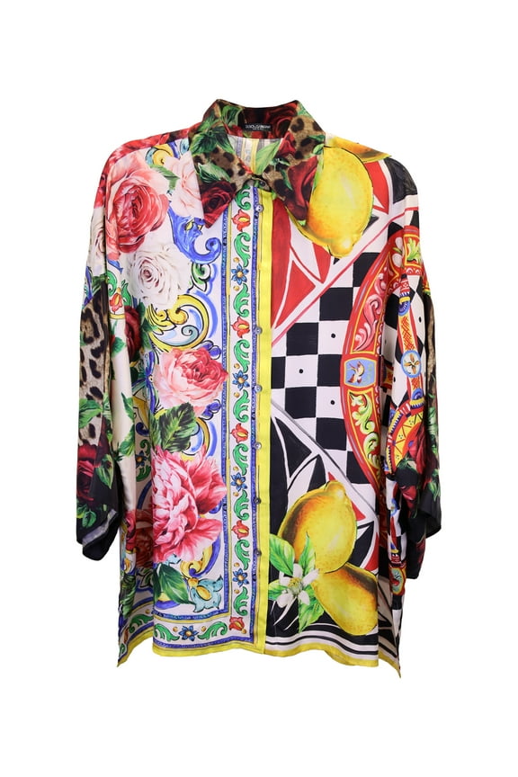 Pre-Owned Dolce & Gabbana Patchwork Blouse in Multicolor Silk