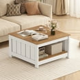 thumbnail image 3 of Patiojoy Farmhouse Coffee Table 2-Tier Square Cocktail Table with Open Storage Compartment, 3 of 9