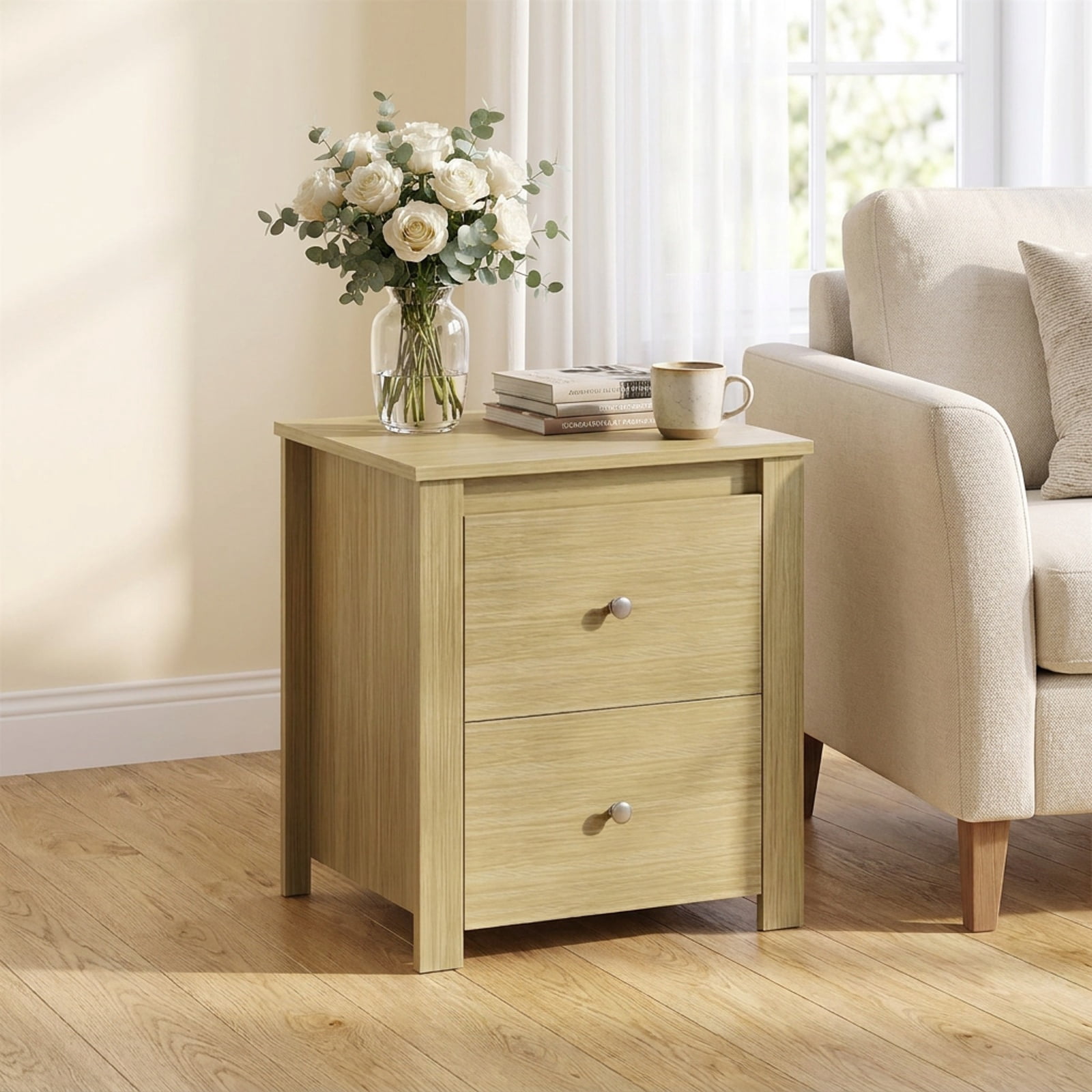Furnibear Nightstand with 2 Drawers & Storage for Bedroom Living Room Small Spaces for Bedroom Living Room Bedside Sofa Side Small Space, Natural