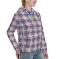 thumbnail image 6 of Fotbe Purple Floral Gingham Check Plaid Pattern Womens Long Sleeve Hoodie, Pullover Hooded Sweatshirt, Kangaroo Pocket Hoodie with Eye-catching Drawstrings-Small, 6 of 7
