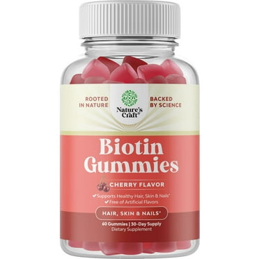 Natural Biotin Gummies for Hair Growth - Biotin Vitamins Hair Skin and Nails Gummies for Women and Men - Biotin Hair Growth Vitamins for Women with Pantothenic Acid and Biotin 5000mcg per serving