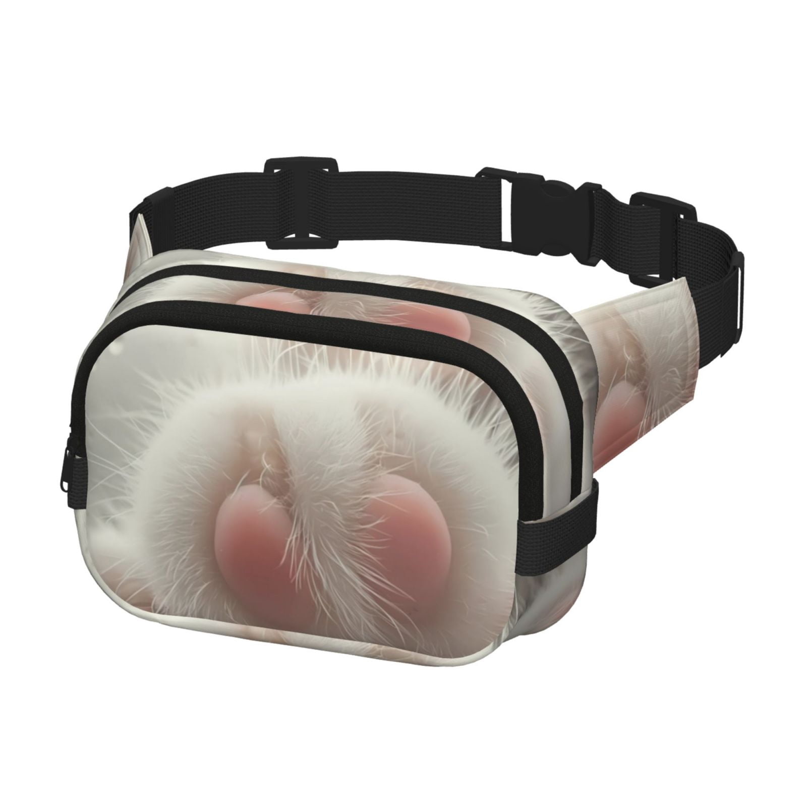 Picia Raindrop Kitten Paw Print Square Double-Layer Waist Bag Mini Adjustable Waist Belt Bag Exercise Running Travel Hiking