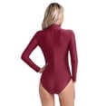 thumbnail image 2 of Doomiva Turtleneck Leotard Long Sleeves Ballet Gymnastic Dance Workout Fitness Bodysuit for Women Burgundy S, 2 of 7