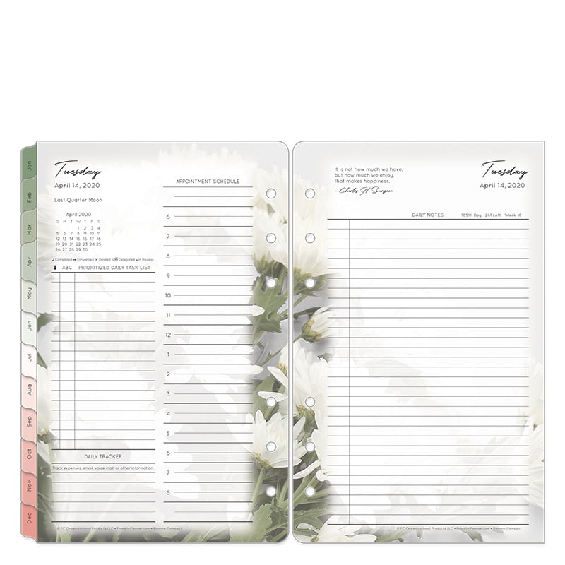 Jan 2019 Pocket Blooms Two Page Monthly Ring-Bound Tabs Dec 2019