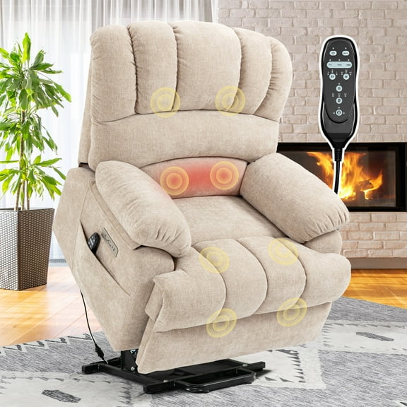BedLuxury Power Lift Recliner Chair for Living Room,Extra Wide Recliner Massage Chair for Big and Tall People with Heated,USB Charge Port,Infinite Position(Beige)
