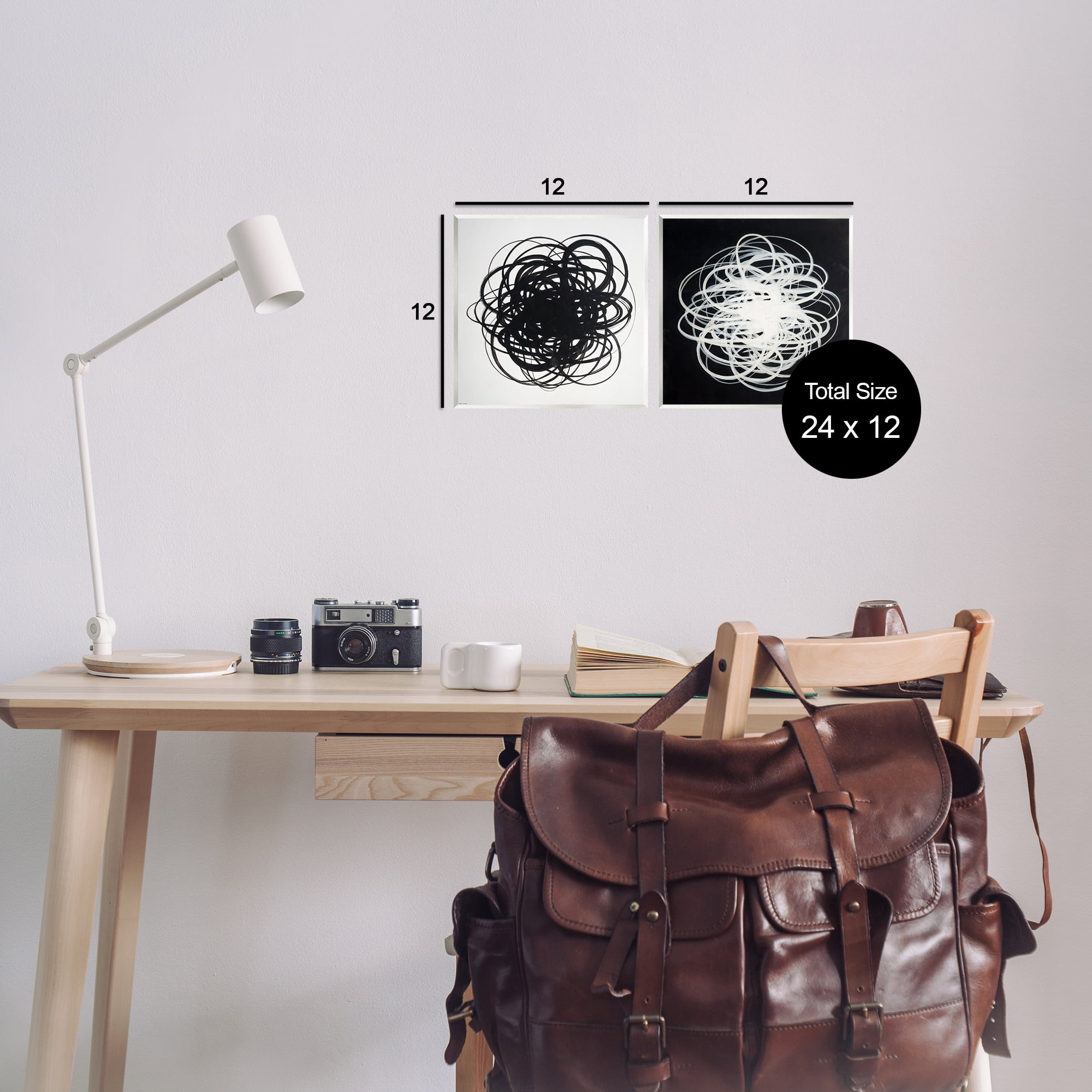 Stupell Industries Black & White Tangled Lines Abstract Painting Unframed Art Print Wall Art, 12 x 12, Set of 2