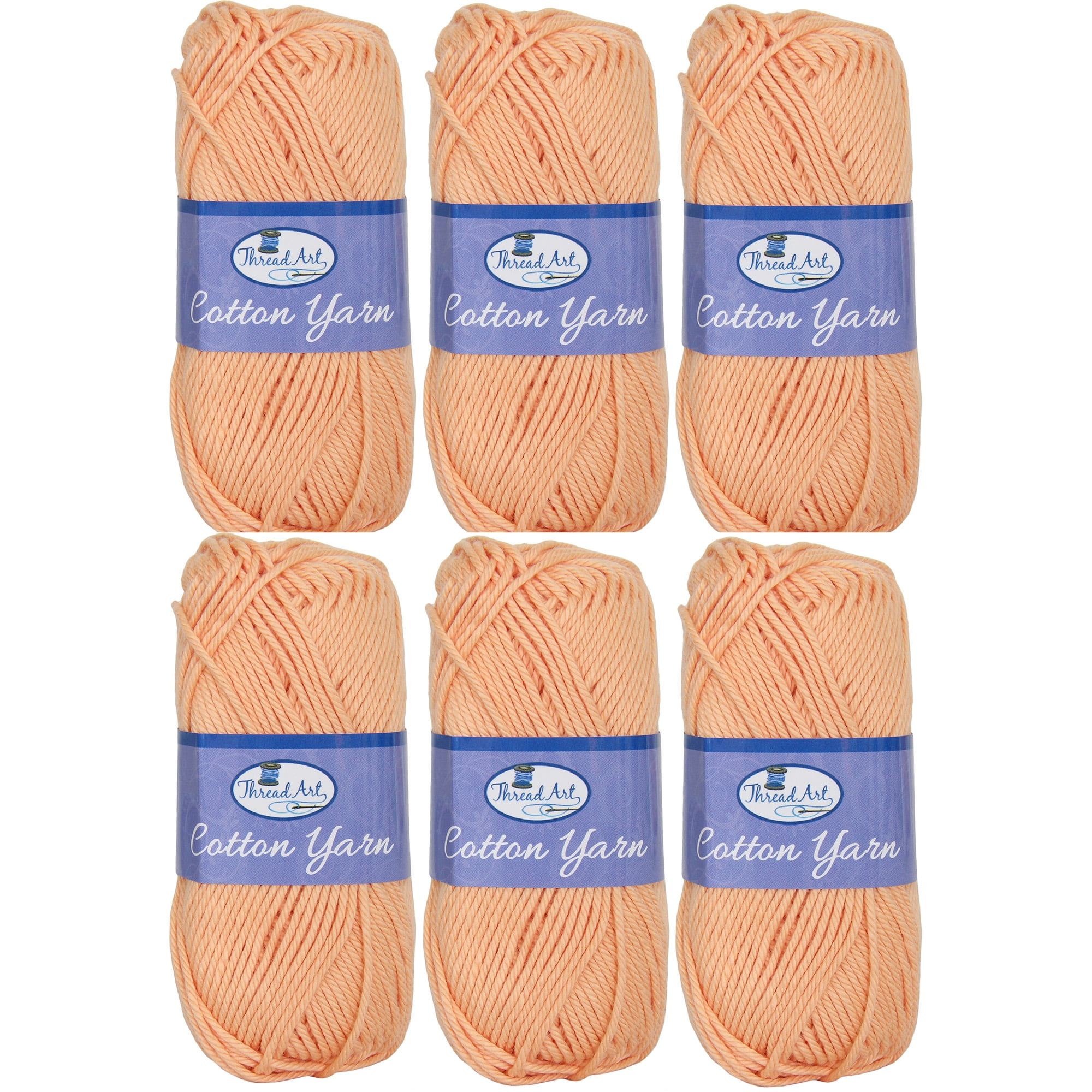 6 Pack of 100 Pure Cotton Crochet Yarn by Threadart Peach 50 gram Skeins Worsted Medium