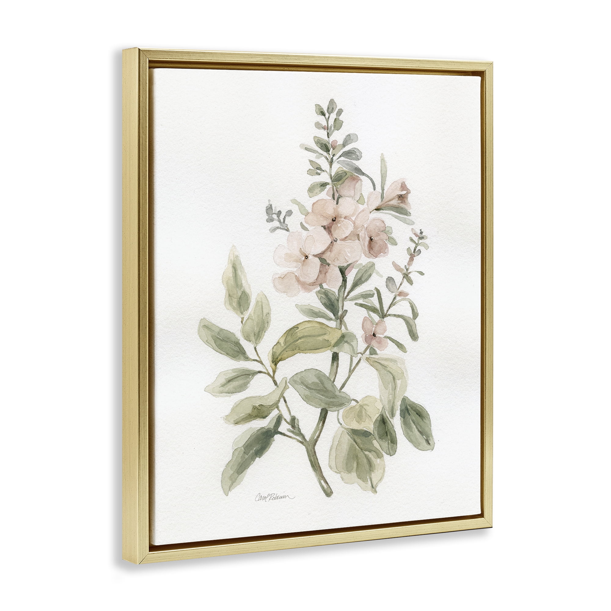 Stupell Industries Dainty Blooming Botanical Plants & Flowers Painting Gold Floater Framed Canvas Art Print Wall Art, 17 x 21