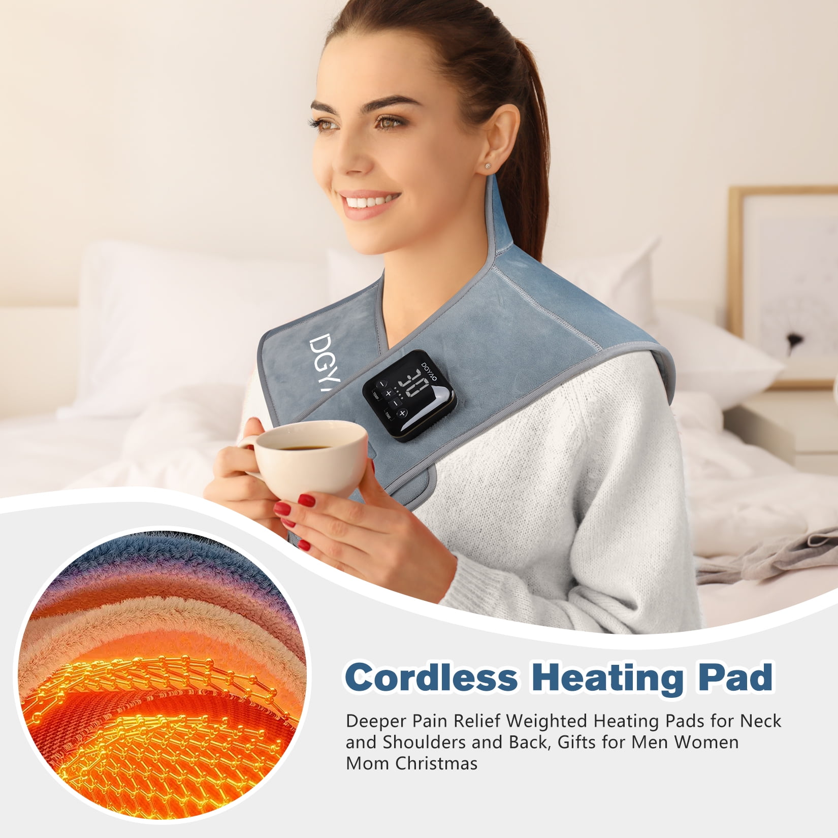 DGYAO Heating Pad Back Brace for Back Muscle Joint Relax with 7 Vibration Modes - USB Rechargeable Battery Included Cordless