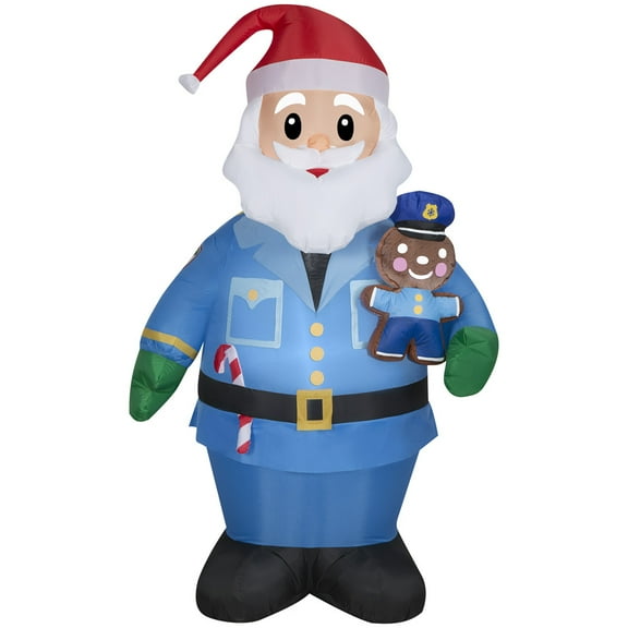 7' Gemmy Airblown Santa Claus as Policeman w/ Gingerbread Man Yard Decoration 881514