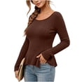 thumbnail image 3 of Horkkom Long Sleeve Shirts for Women Crew Neck Casual Solid Color Tops Trendy Fitted Knit Tops M, 3 of 4