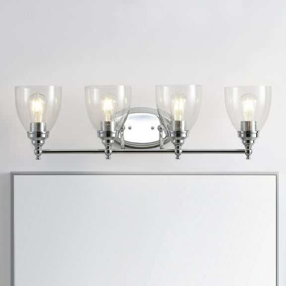 JONATHAN Y Marais 30" 4-Light Metal/Glass LED Vanity, Chrome