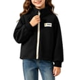 thumbnail image 5 of Owordtank Girls Stand Collar O-Ring Zip Up Fleece Jacket With Chest Label Patch Ribbed Cuffs, 5 of 6