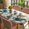 thumbnail image 3 of Teal Tulip Butterfly Table Cloths for 3 Foot Rectangle Tables, Beige Turquoise Floral Grey Wooden Patio Waterproof Elastic Fitted Tablecloths, Washable Rectangular Table Cover for Camping, 3 of 8