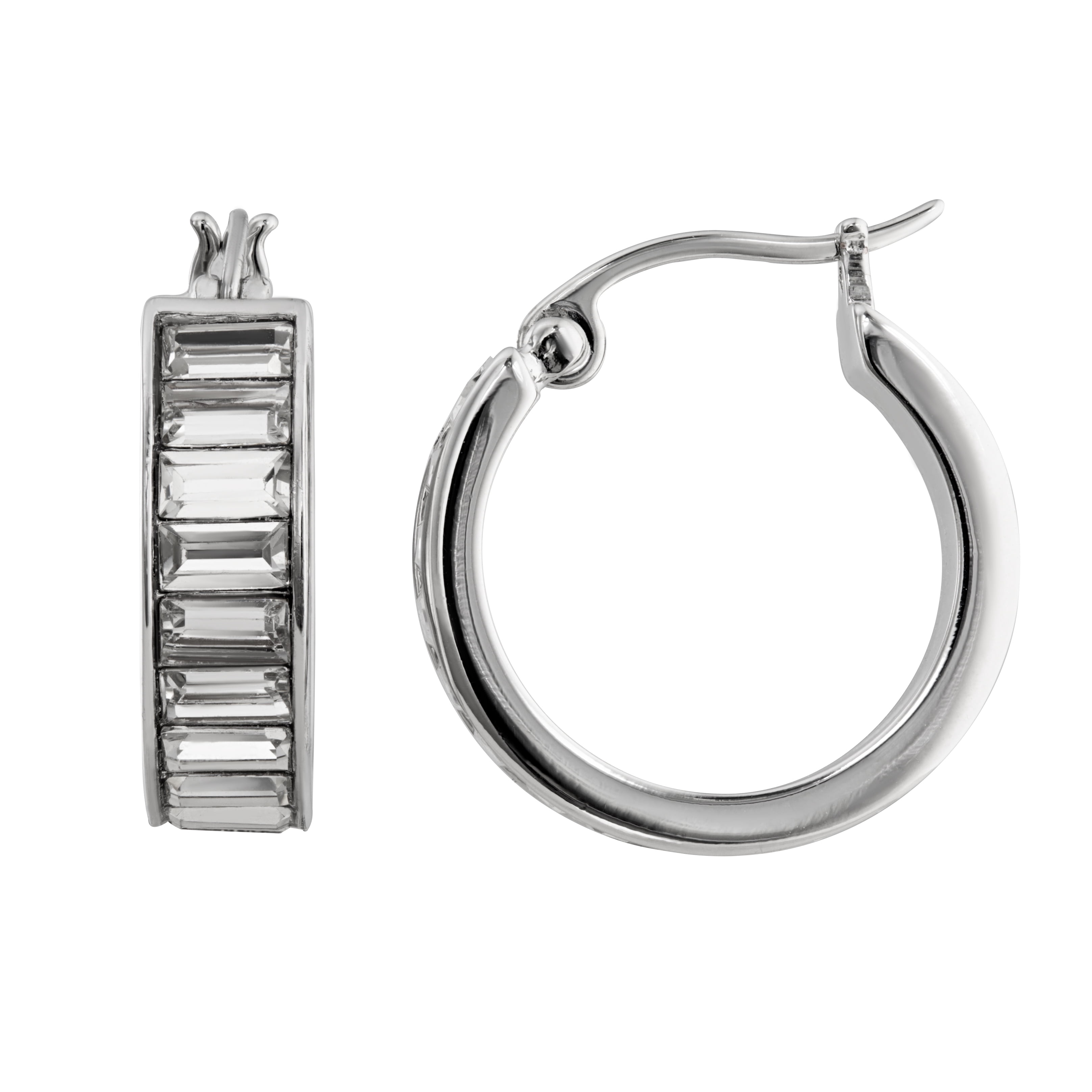 Believe by Brilliance Women's Hoop Duo with Cubic Zirconia in Fine Silver Plated Brass
