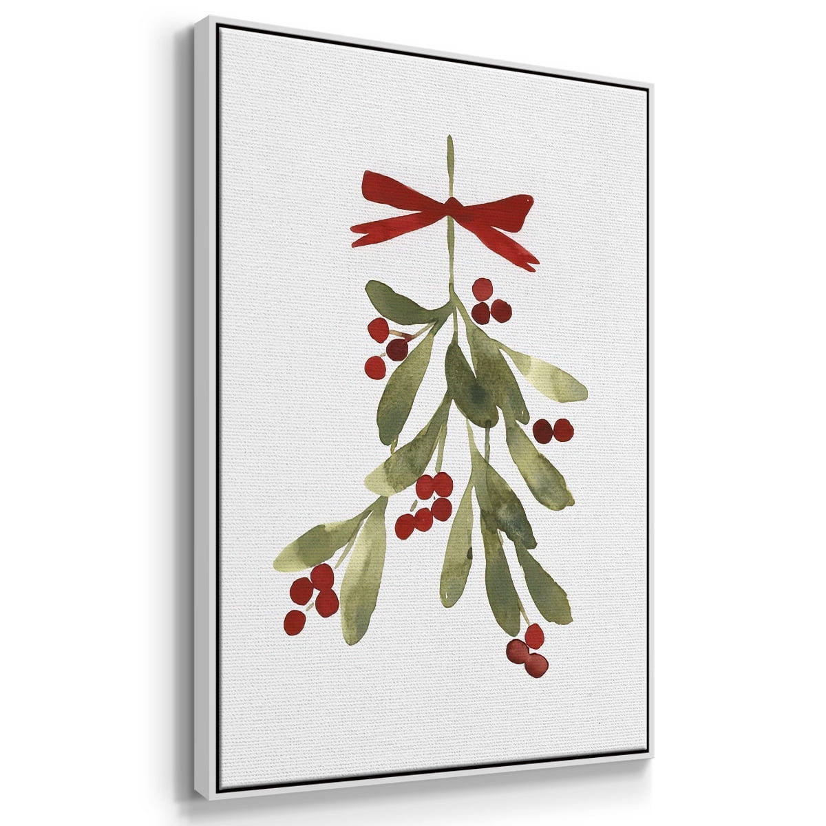Mistletoe Bow I - Framed Gallery Wrapped Holiday Canvas - 25 x 37 - White Frame