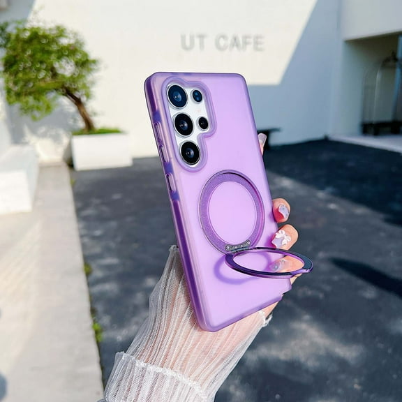 Designed for Samsung Galaxy S24 Magnetic Phone Case,Built-in Invisible Ring Kickstand,Translucent Matte Frosted Back,Shockproof Anti-Drop Protection Rugged Ultra Slim Phone Case,Purple