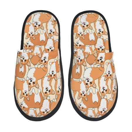 Balery Corgi Animal Slient Indoor Furry Fleece Comfort House Shoes Soft Non-Slip Home Shoes Cotton slippers House Slippers-- Large