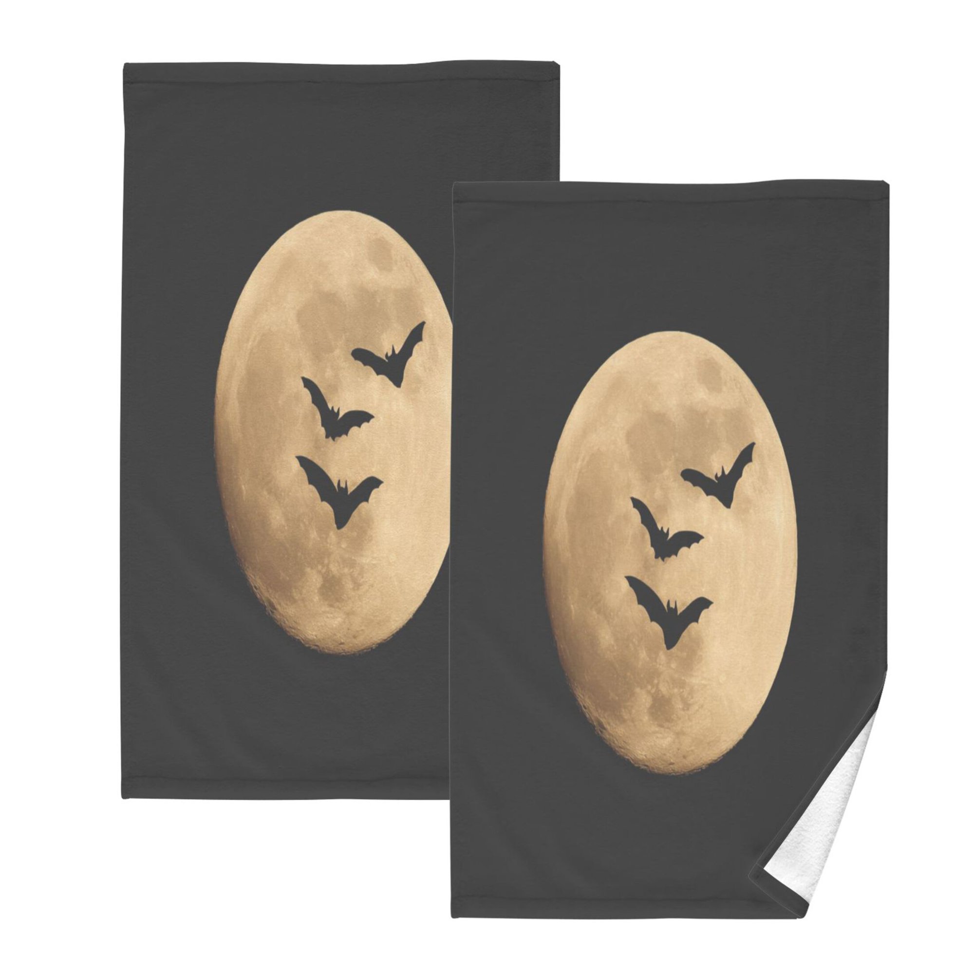 Cotton Towel Two-Piece 16x28 Inch One Sizex2 Face Towel Set Towel Set Cotton Hand Bath Towel Bathroom Beach Halloween Moon Bat