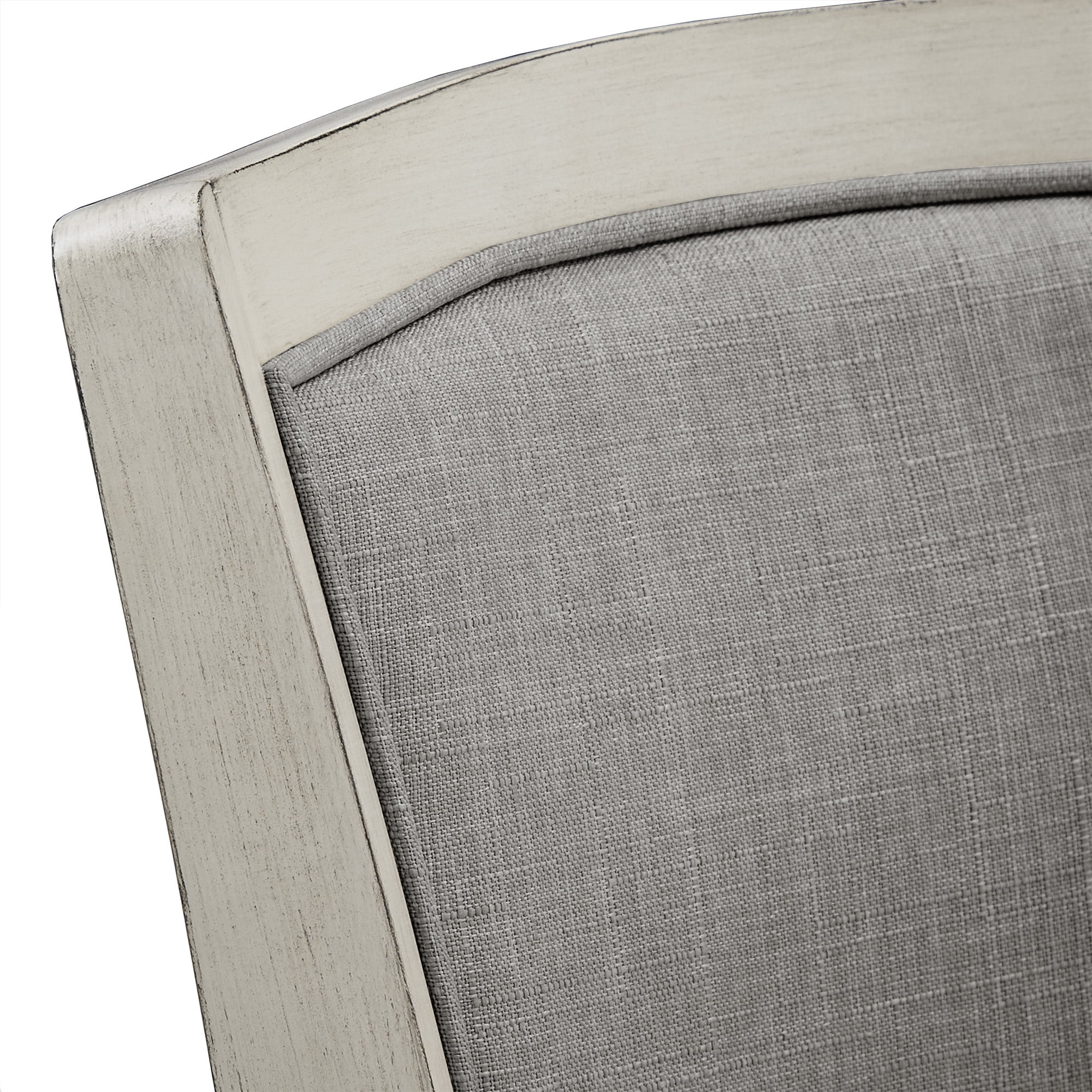 Weston Home Haas Upholstered Back Swivel Stool, 24" Counter Height, Antique White Finish, Gray Linen