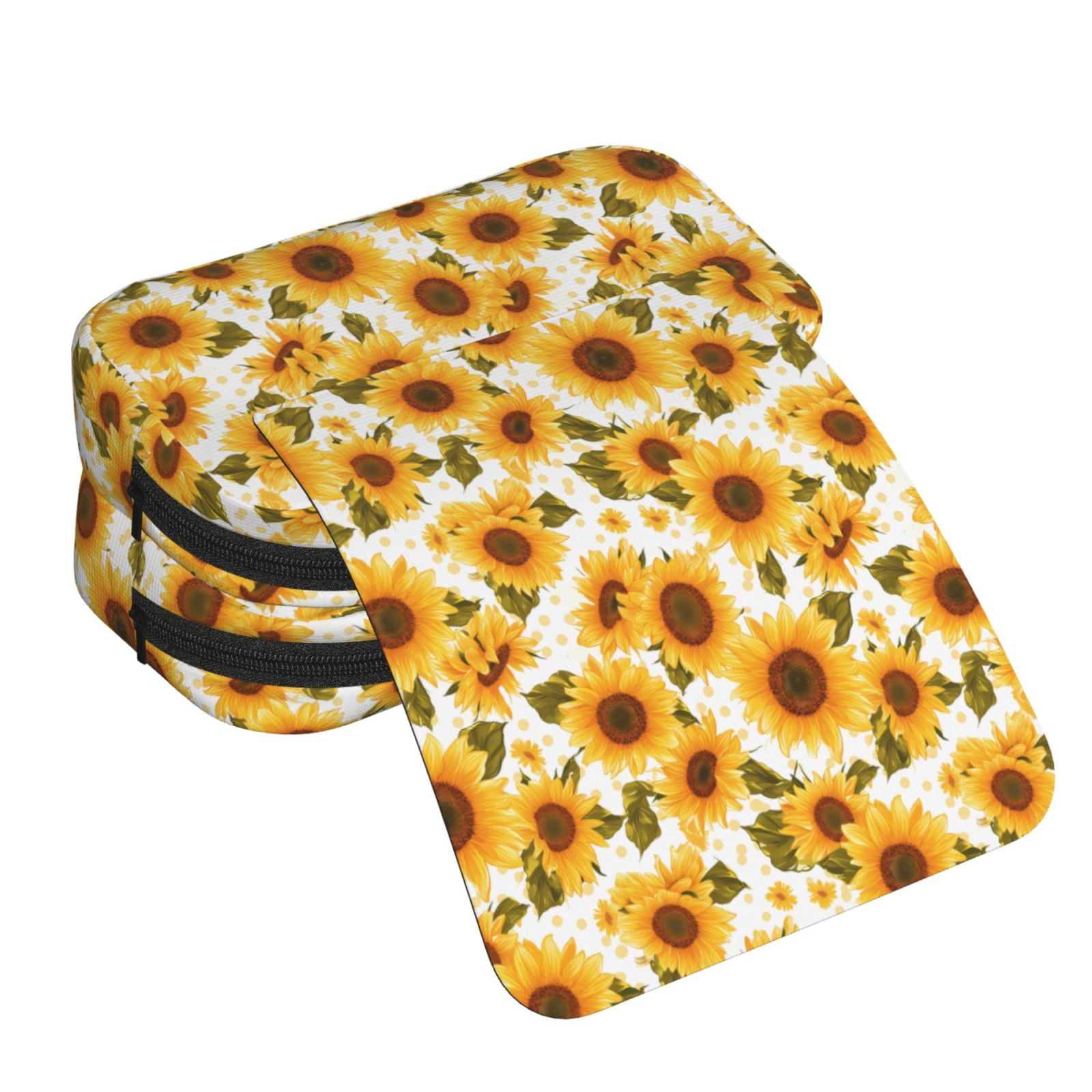 Rateoe Modern Elegant Sunflower Pattern Double Clamshell Pen Case, Storage Organizer with Two Zipper Compartments– Holds Up to 50 Pencils & Pens
