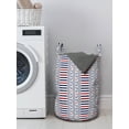 thumbnail image 3 of Nautical Laundry Bag, Marine Pattern with Stripes Anchors Rope Sailor Navy Design, Hamper Basket with Handles Drawstring Closure for Laundromats, 13" x 19", Night Blue Orange, by Ambesonne, 3 of 4