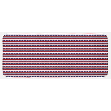 4th of July Kitchen Mat, Stars and Stripes Pattern American Flag Inspired Patriotic Theme, Plush Decorative Kitchen Mat with Non Slip Backing, 47" X 19", Violet Blue Ruby White, by Ambesonne