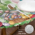 thumbnail image 3 of Easter Bunny Gnomes Round Tablecloth, Fitted Table Cover with Elastic for 55"-60" Round Tables, Spring Easter Eggs Floral Sage Green Plaid Table Cloth Outdoor Dinning Party Waterproof Tablecloths, 3 of 7
