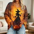 thumbnail image 2 of Uootdi Halloween Sweatshirts for Women V Neck Witch Pumpkin Graphic Womens Sweatshirt Oversized Fit Costume Night Soft Womens Tops Gift, 2 of 7