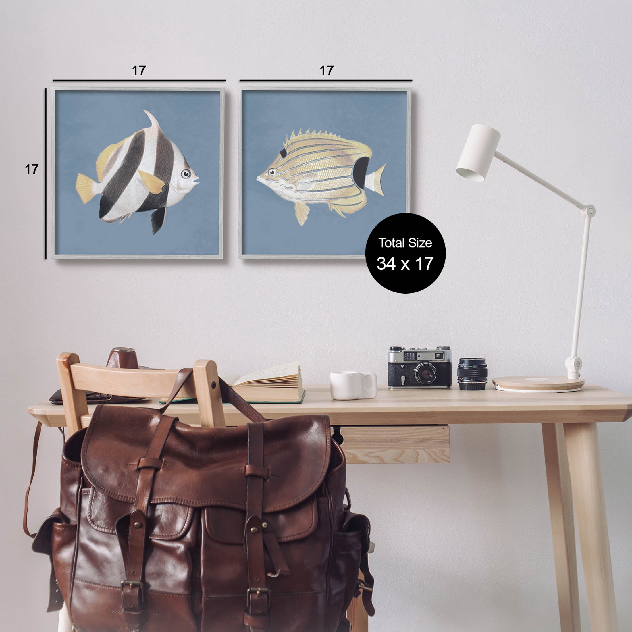 Marine Fish Underwater Sea Life Animals & Insects Graphic Art Gray Framed Art Print Wall Art, Set of 2