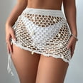 thumbnail image 6 of BOBOGOJP Women Crochet Coverup Skirt Drawstring Knit Mini Skirt Coverup for Swimwear White for Size L, 6 of 7