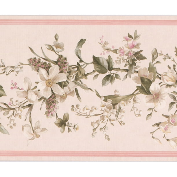 Wallpaper Border Flowers On Vine Floral Wall Border For Kitchen Bathroom Living Room Roll 15 Ft X 7 In Walmart Com Walmart Com