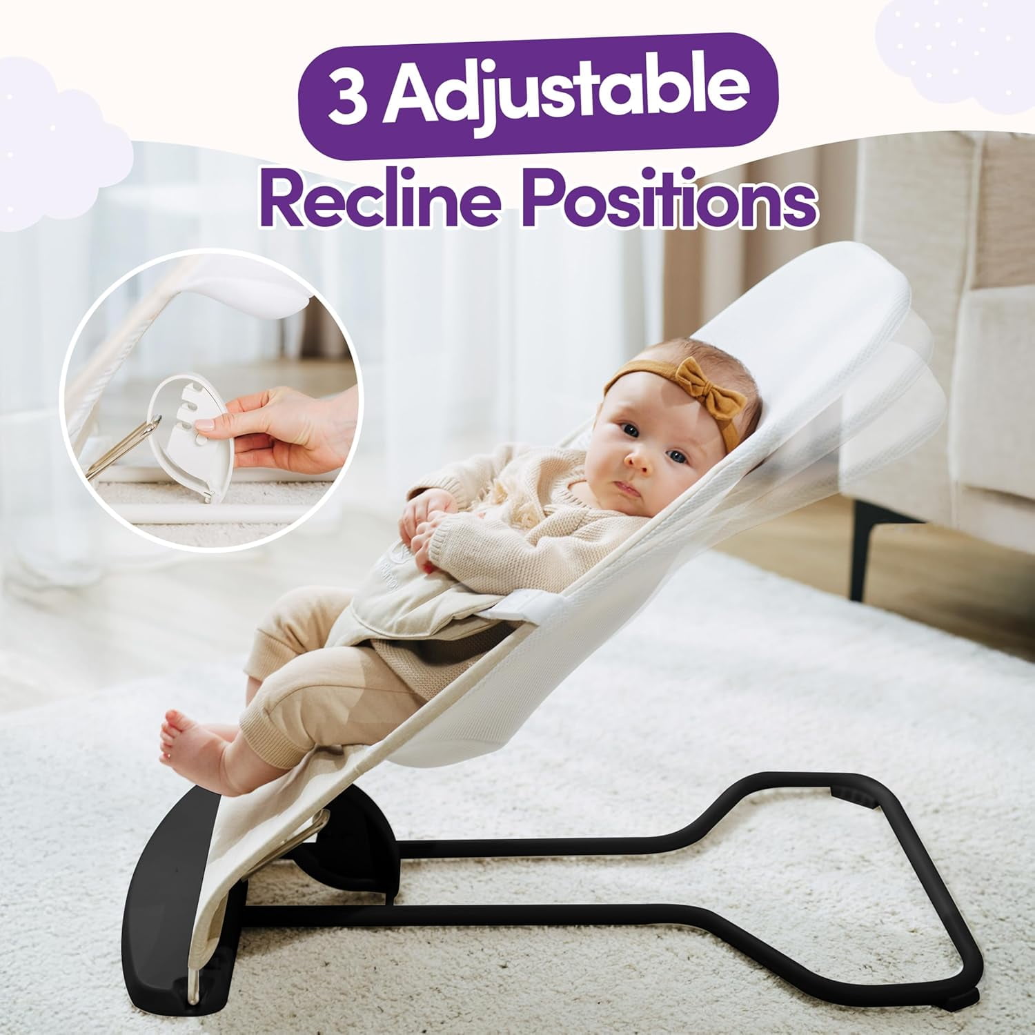 ComfyBumpy Ergonomic Baby Bouncer Seat - Portable Bouncing Chair with Adjustable Height-Gray