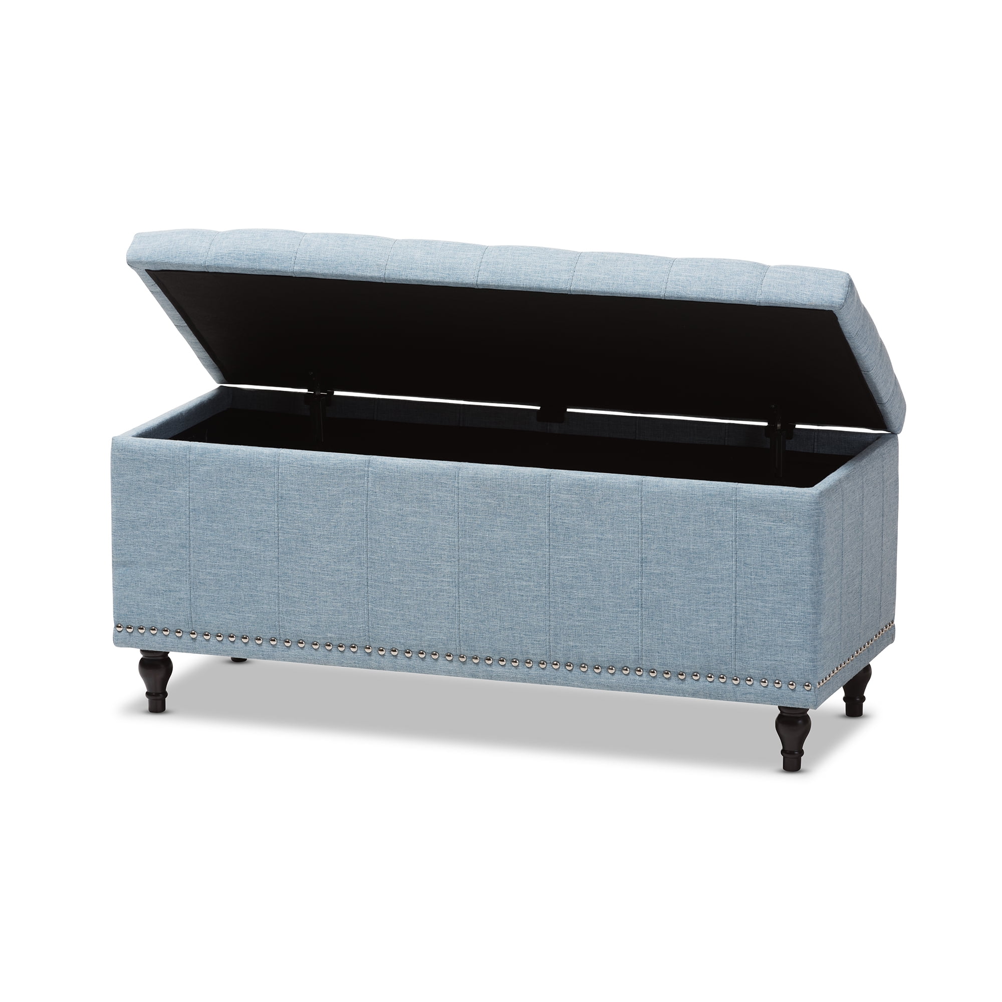 Skyline Decor Light Blue Fabric Upholstered ButtonTufting Storage