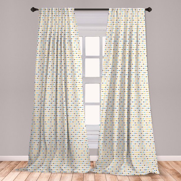 Retro Curtains 2 Panels Set, Polka Dots Rounds Vintage Retro 60s 50s