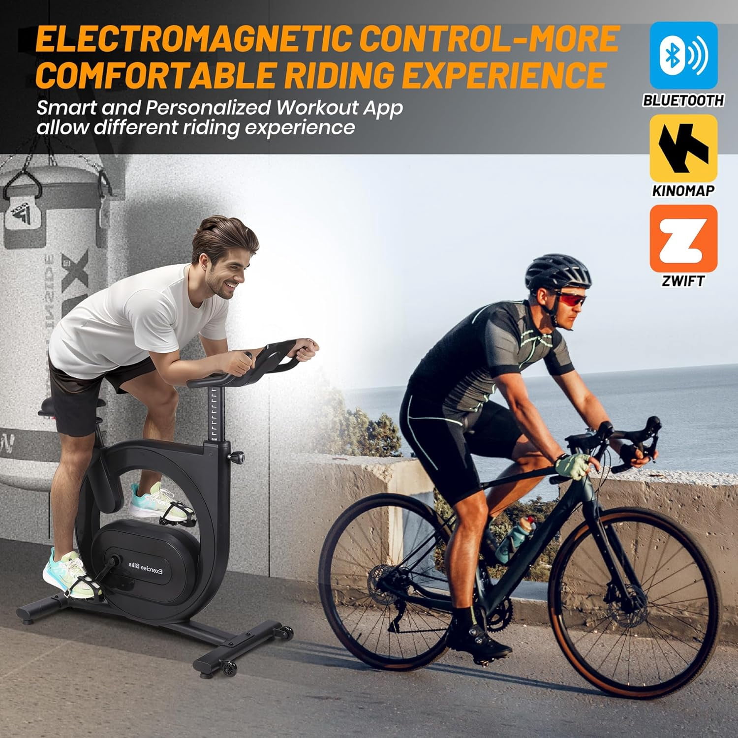 Magnetic Stationary Exercise Bike for Home Workouts – 22-28lbs Flywheel, App Connectivity, 300lbs Max Capacity, LCD Monitor, Tablet Mount – Indoor Cycling Cardio Trainer, Black