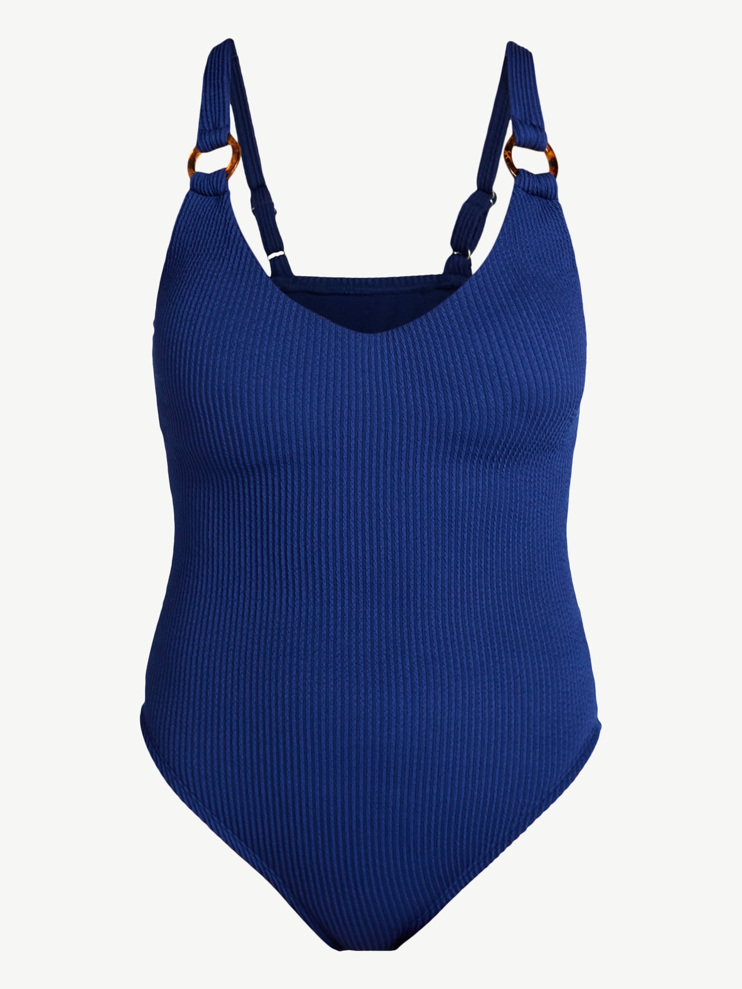 Time and Tru Women's and Women’s Plus Crinkle Plunge One-Piece Swimsuit, Sizes XS-3X