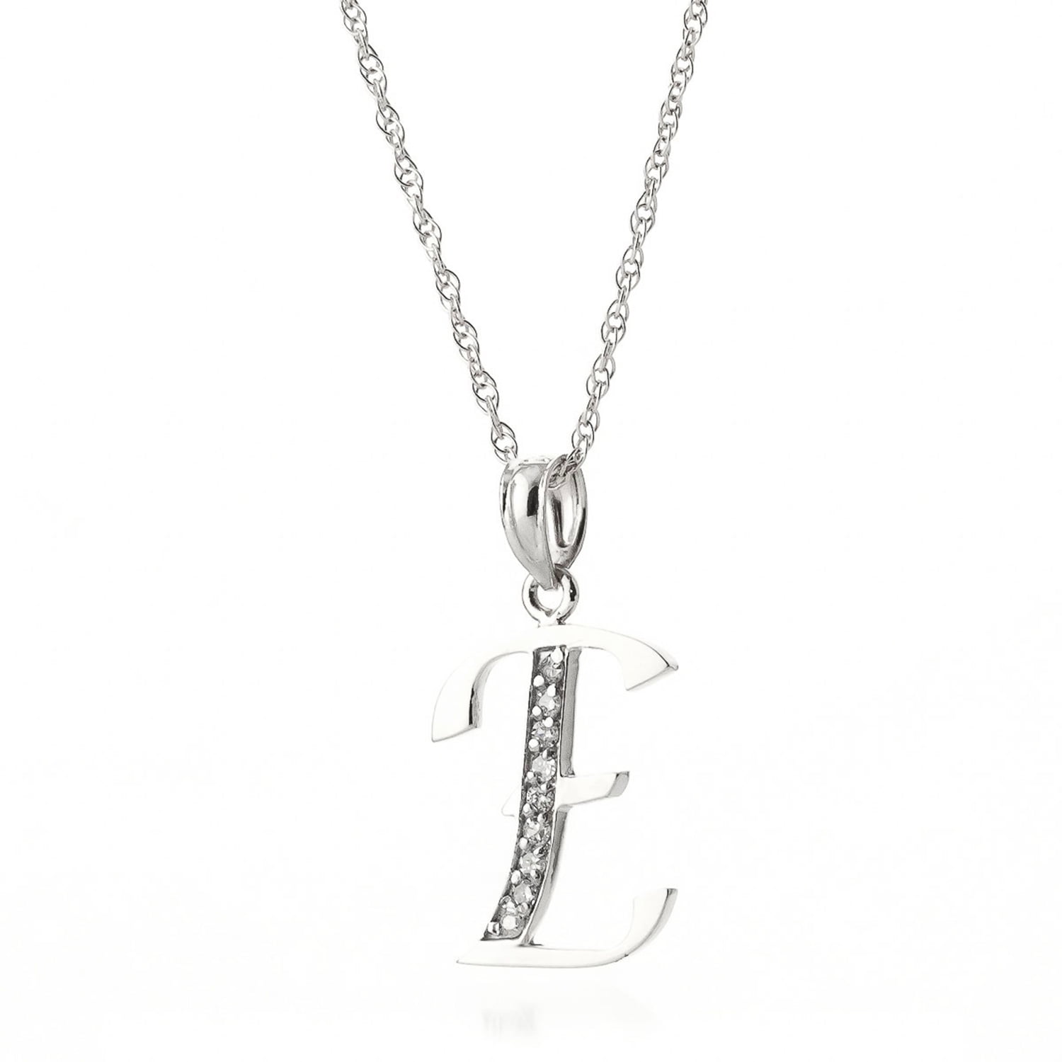 Galaxy Gold GG 14K White Gold Natural Diamonds Initial "E" Pendant Necklace - April Birthstone - Strength & Brilliance - 16" to 24" - Fine Jewelry for Women