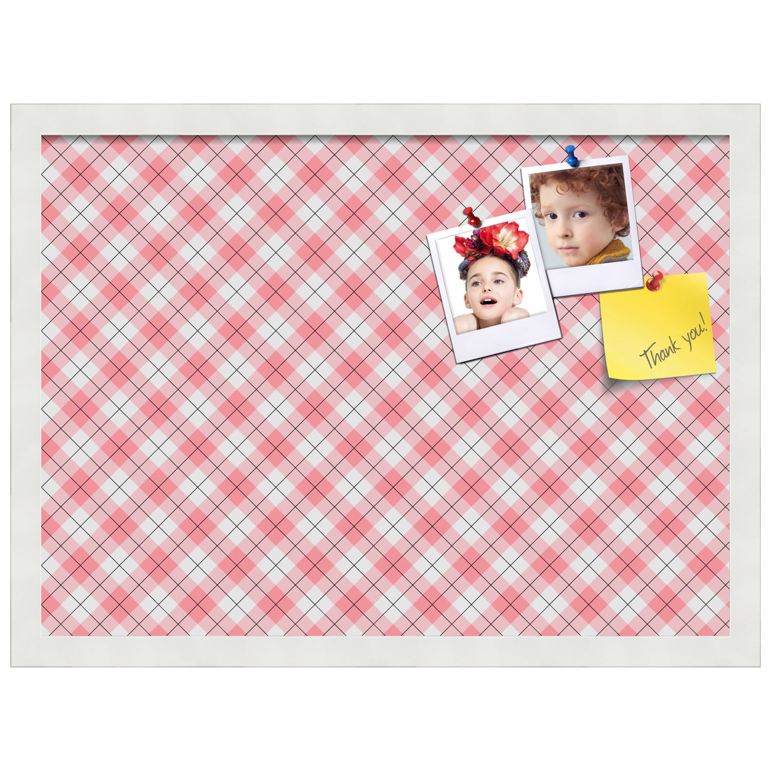 PinPix ArtToFrames 20x14 Custom Cork Bulletin Board Argyle Light Pink   Poster Board Has a Fabric Style Canvas Finish, Framed in Satin White Frame (PinPix-649)