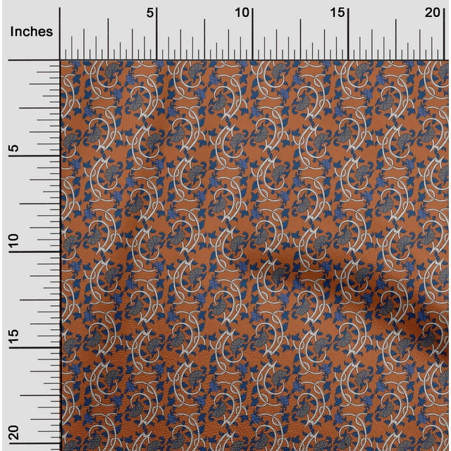 oneOone Georgette Viscose Fabric Leaves & Floral Block Printed Craft Fabric BTY 42 Inch Wide