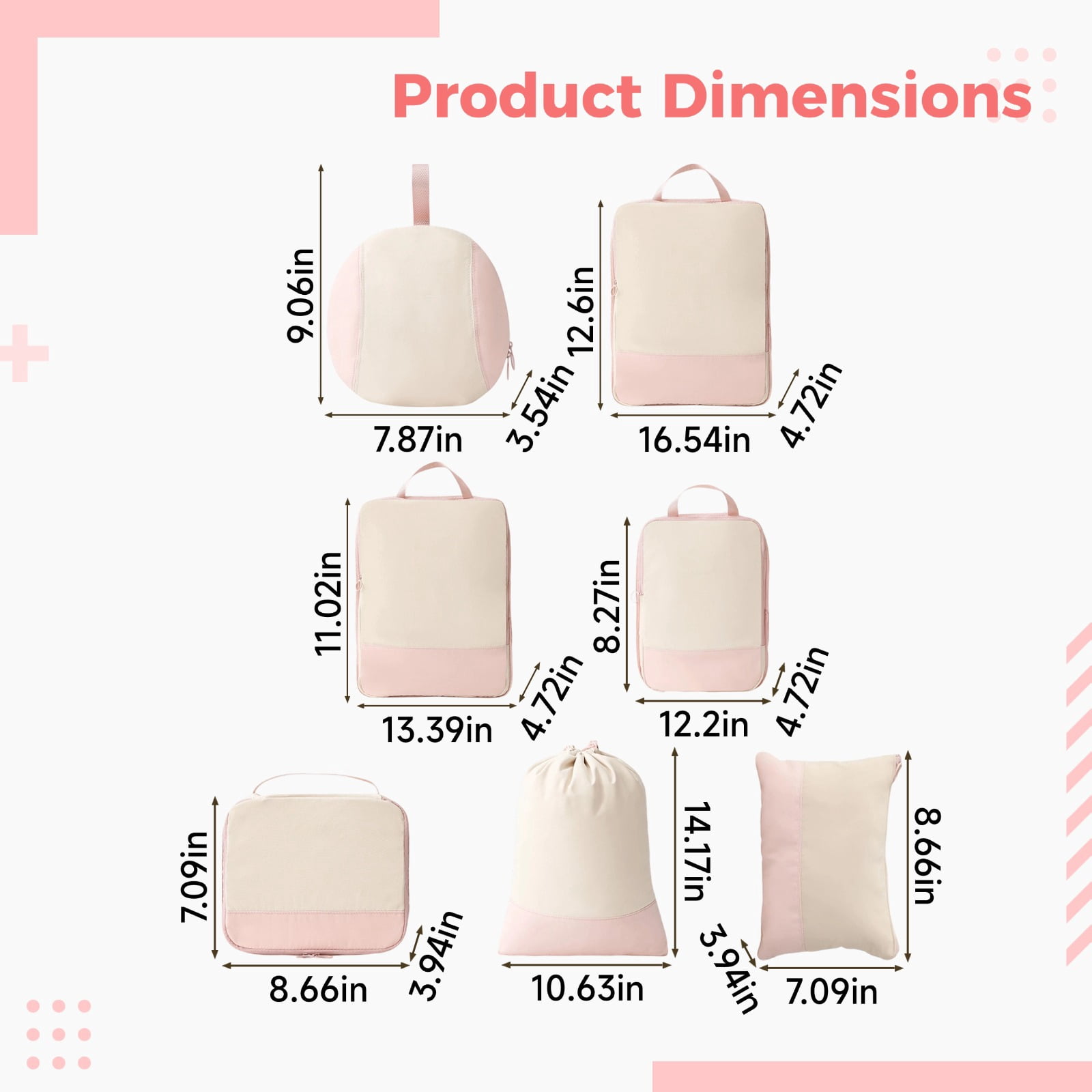 7 Pcs Travel Polyester Storage Bags Set, Compression Multi-Functional Luggage Organizers, Space-Saving Packing Cubes with Stylish Color-Blocked Design