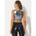 thumbnail image 3 of Disfraz de Halloween Allegra K Top corto metálico brillante sin mangas para mujer Gris plata oscuro M, 3 of 4