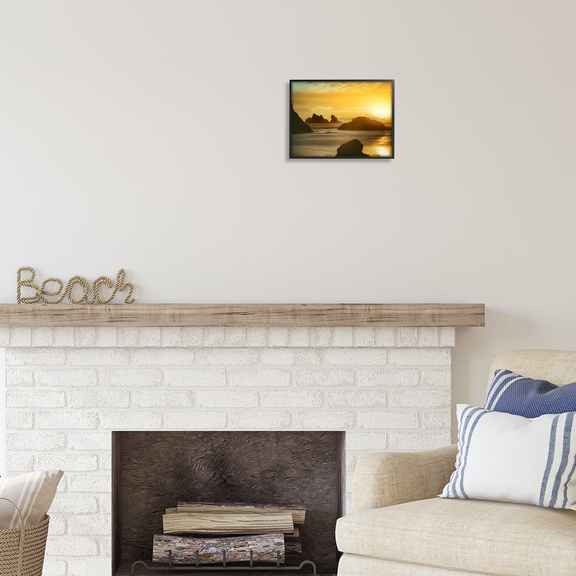 Stupell Industries Sea Stacks at Sunset Nature Photography Black Framed Art Print Wall Art, 14 x 11