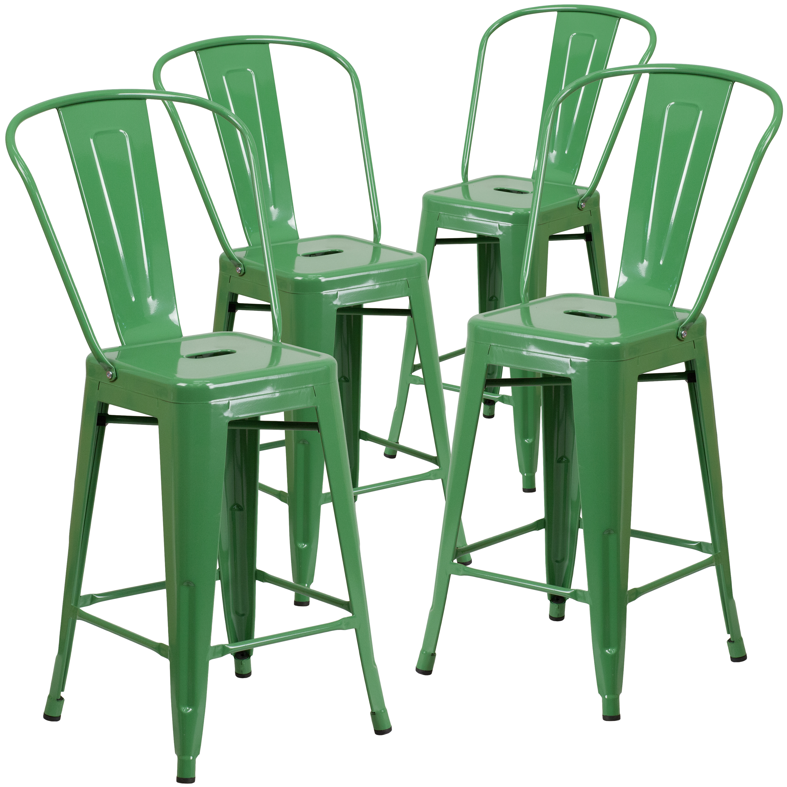Flash Furniture Commercial Grade 4 Pack 24" High Green Metal Indoor-Outdoor Counter Height Stool with Removable Back - image 2 of 14