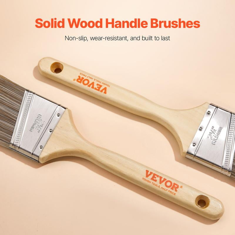 VEVOR Paint Brushes,  , 12 Piece Angle Paint Brush, Treated Wood Handle, Paint Brush Set for All Latex and Oil Paints & Stains, Wood Stain Brushes for Cabinets, Walls, Fences, Interior & Exterior Use