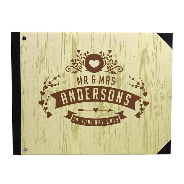 Darling Souvenir Yellow Wooden Texture Printed Hardbound Cover Guestbook For Wedding Guest Sign In Book Registry-9 x 12 Inches